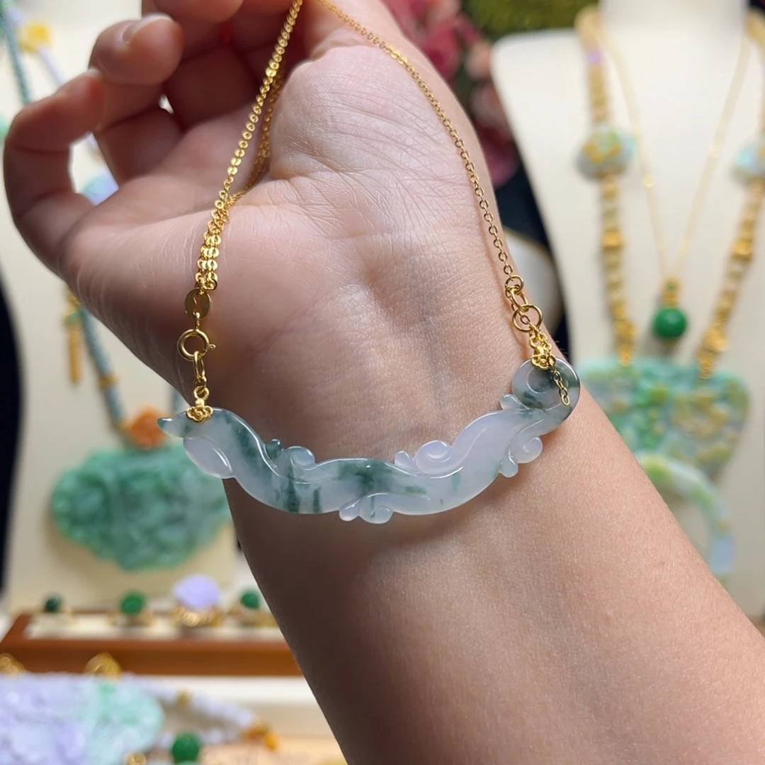 翡翠颈饰银S925镀金镶嵌