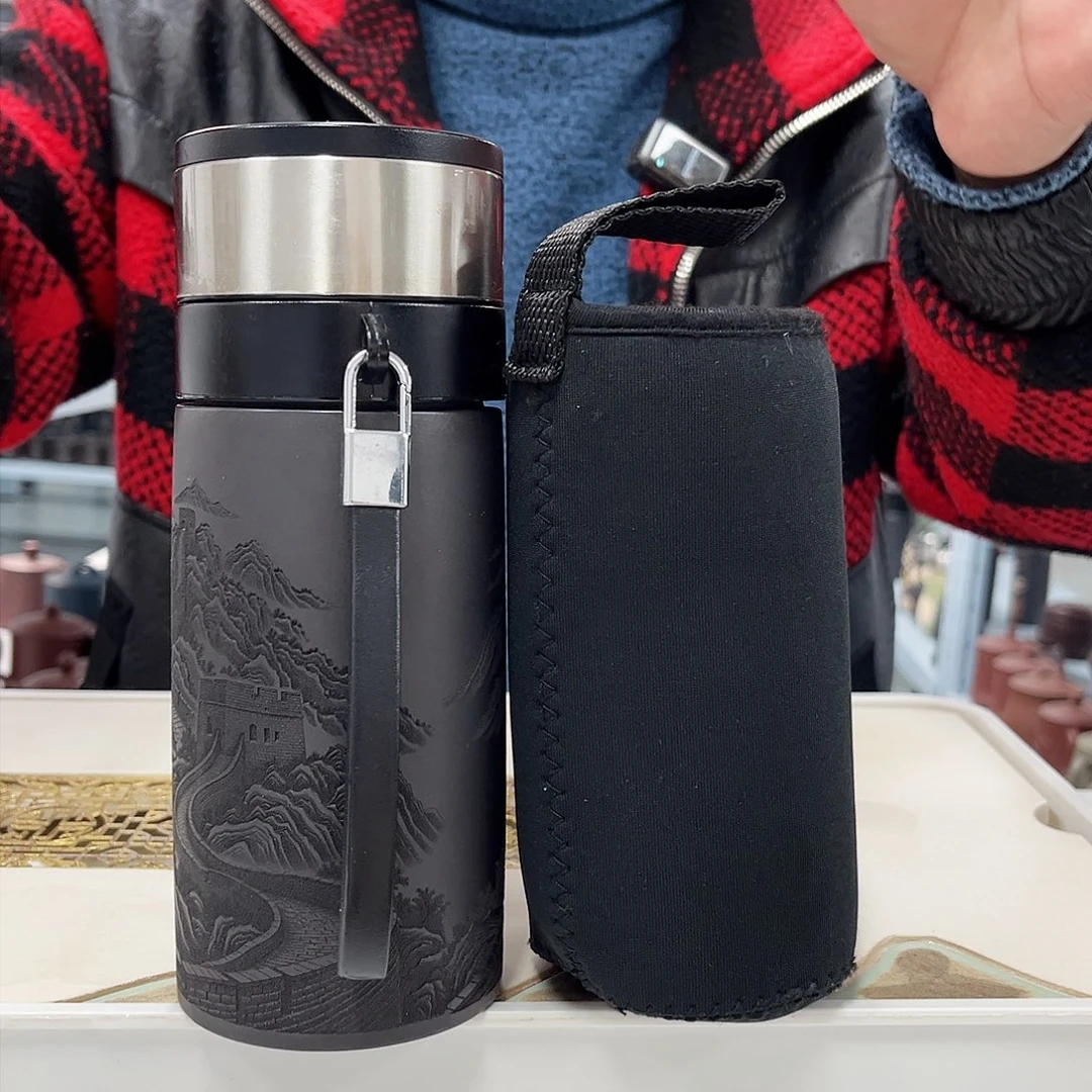 茶杯紫砂万里长城带杯套