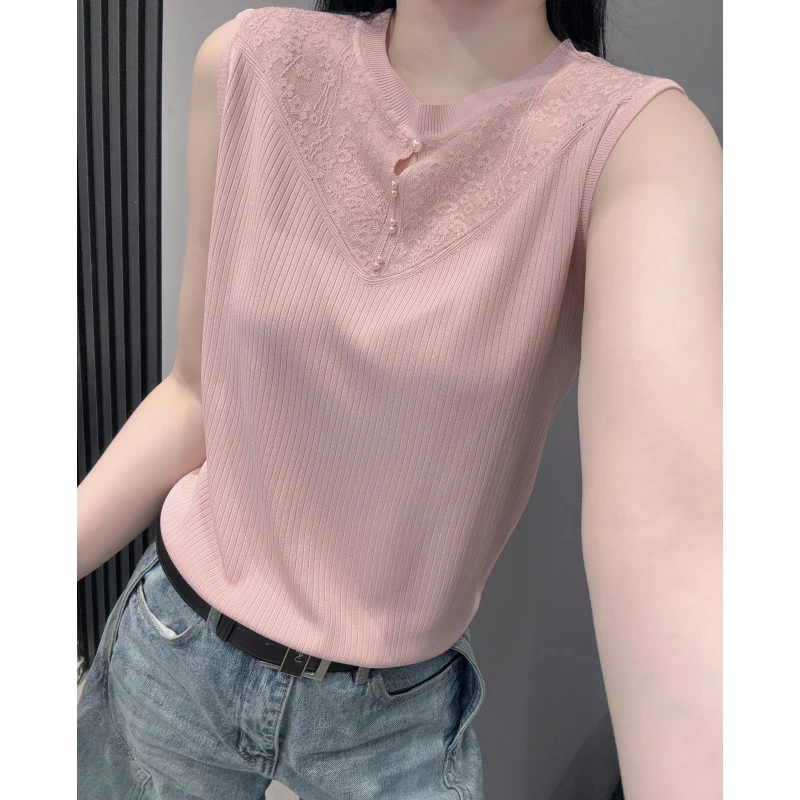 夏新款性感镂空冰丝针织衫背心女时尚高级感修身显瘦提花无袖上衣