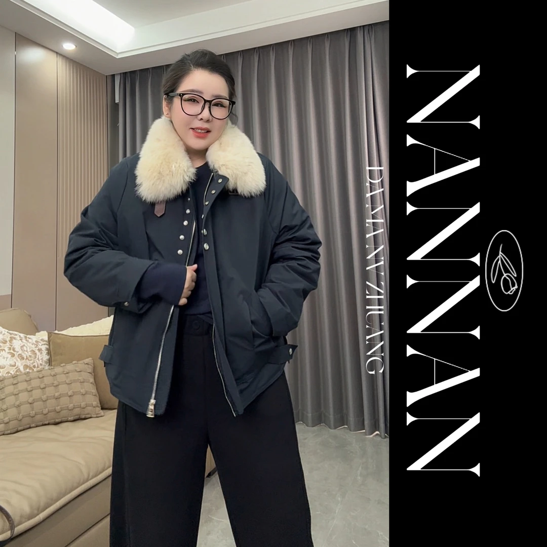 【楠楠推荐】羽绒真毛领夹克宽松型拉链长袖保暖羽绒外套C6129