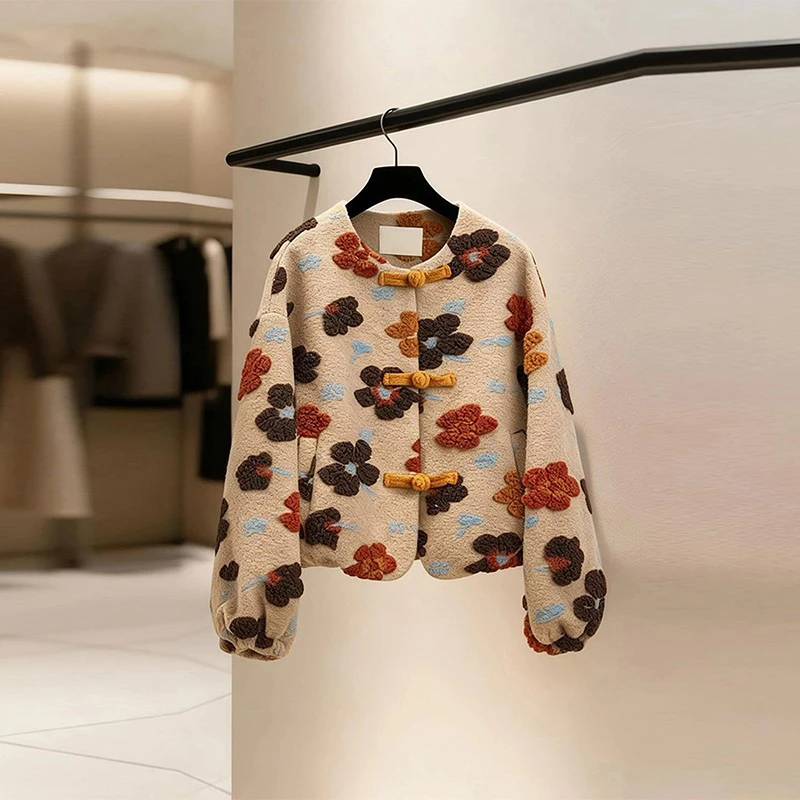 新中式国风立体花朵棉服女秋冬季小个子气质高级感超好看盘扣外套