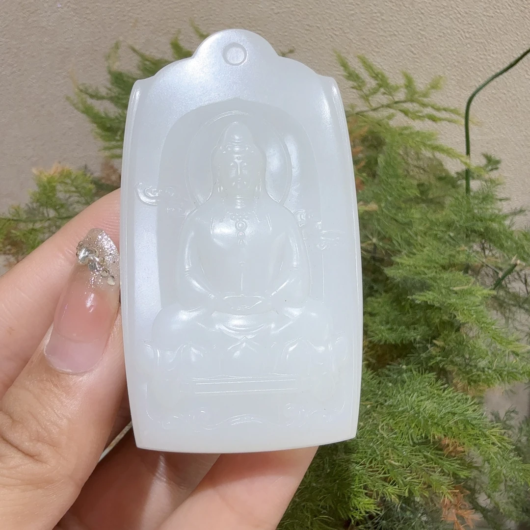 和田玉羊脂白玉观音牌