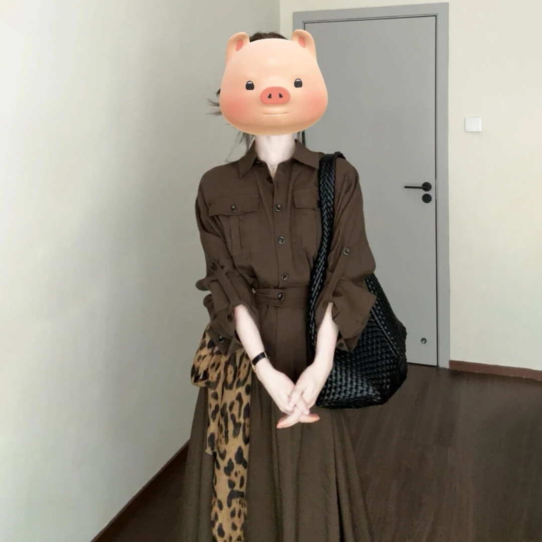 法式气质高级感复古衬衫连衣裙秋季流行风格御姐轻熟穿搭长裙8020