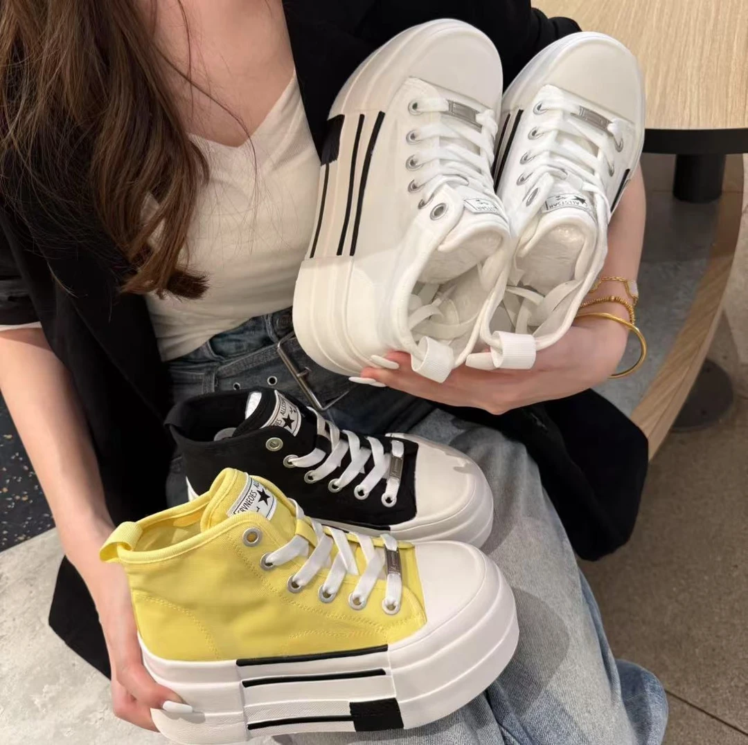 厚底高帮网面小个子增高松糕鞋韩版百搭系带网纱透气板鞋潮女鞋三