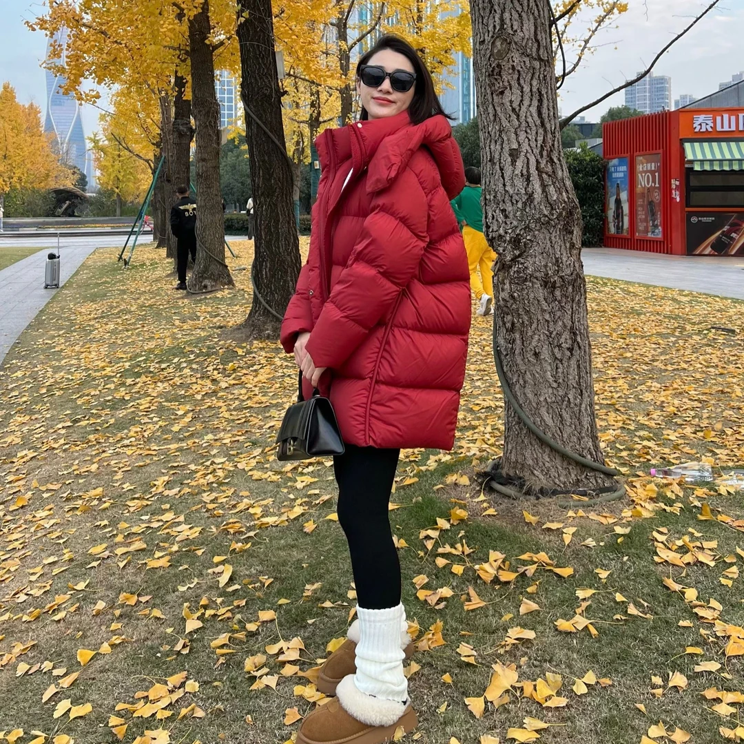 【大白】零下-30°极寒泡芙95白鹅绒女百搭连帽中长款 8007