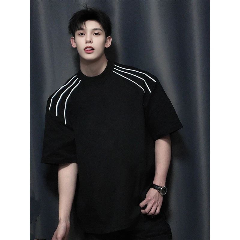 垫肩欧若风短袖t恤男夏季2025新款美式cleanfit潮牌宽松半袖上衣