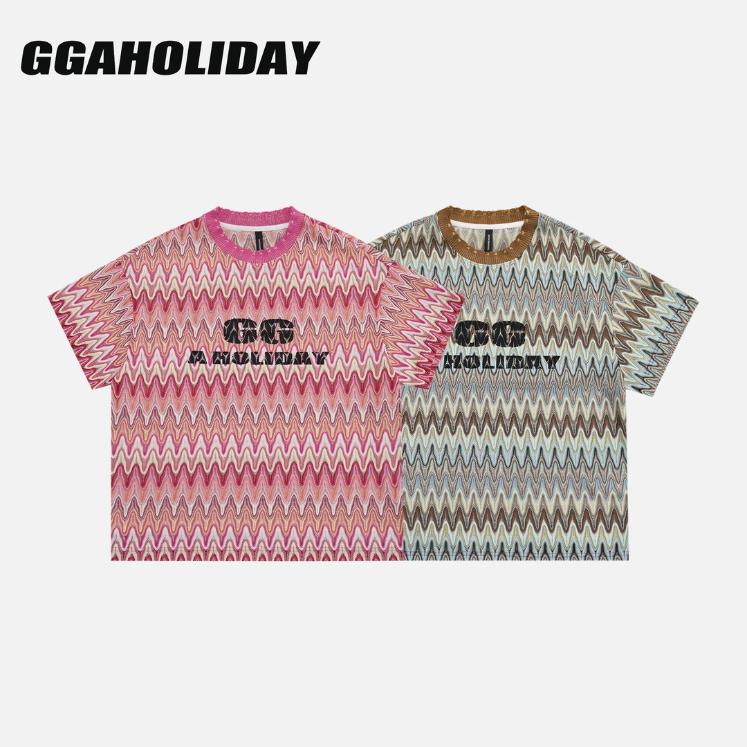 25N夏季轻奢高级感休闲潮流宽松网眼透气时尚针织短袖T恤 152638