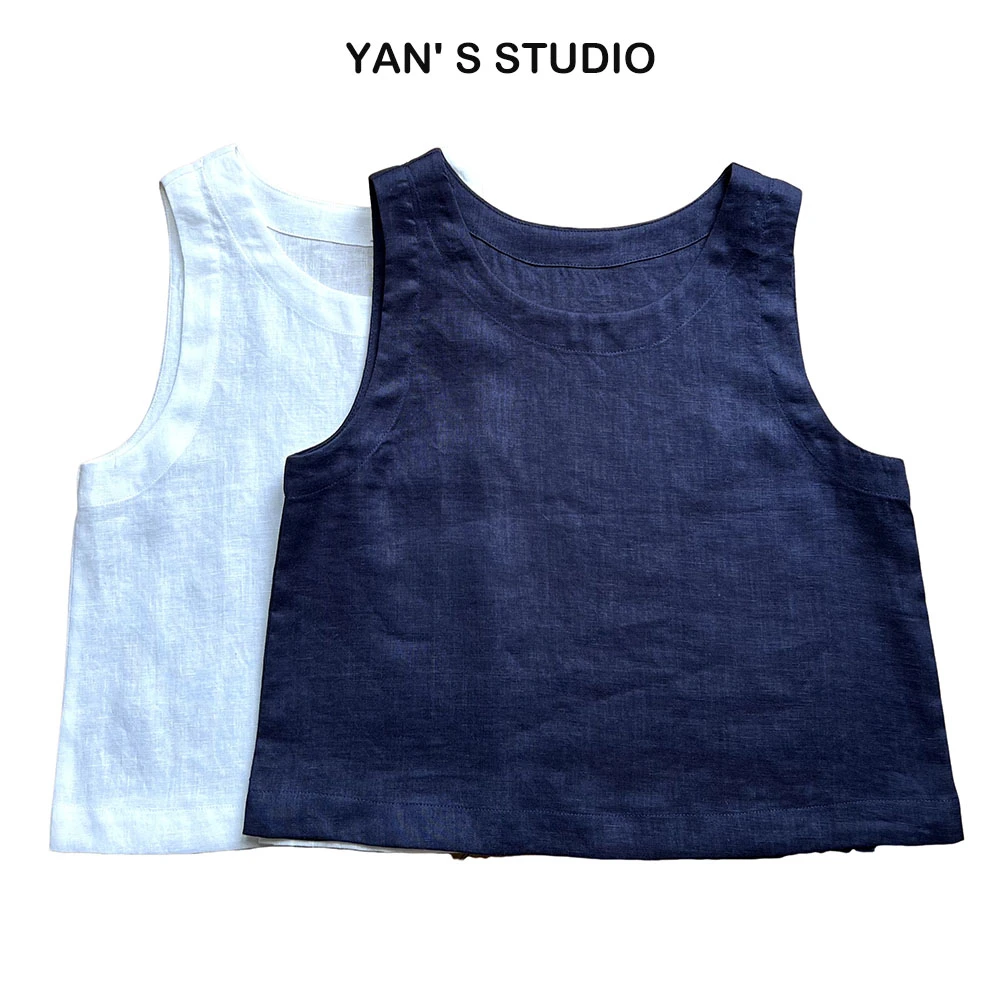 【100亚麻短背心】夏季时尚宽松休闲纯色无袖短款背心