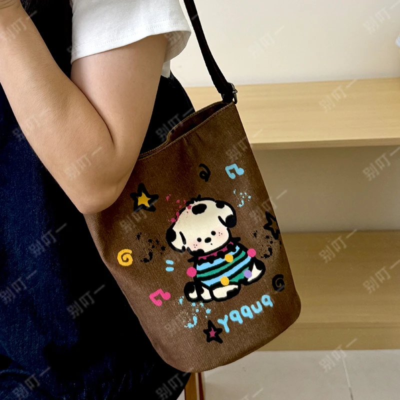 灰色豹纹斜挎包小水桶包帆布包ins妈咪包上班上课百搭上班通勤包