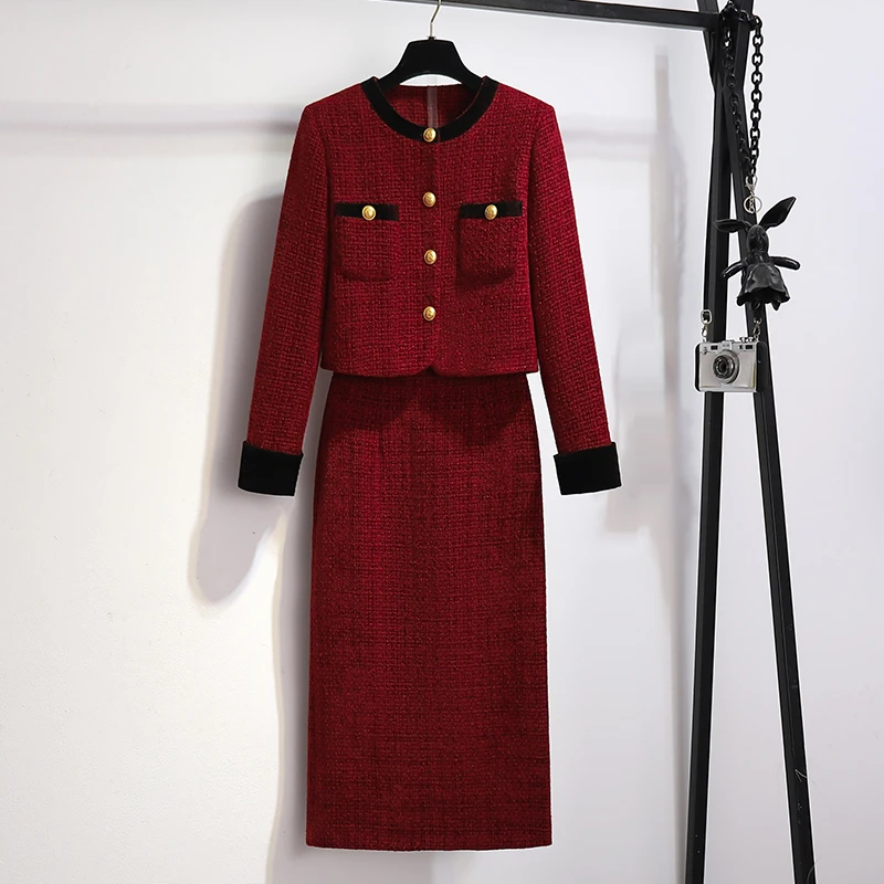红色小香风套装女秋冬2025新款爆款订婚结婚回门穿搭一整套两件套