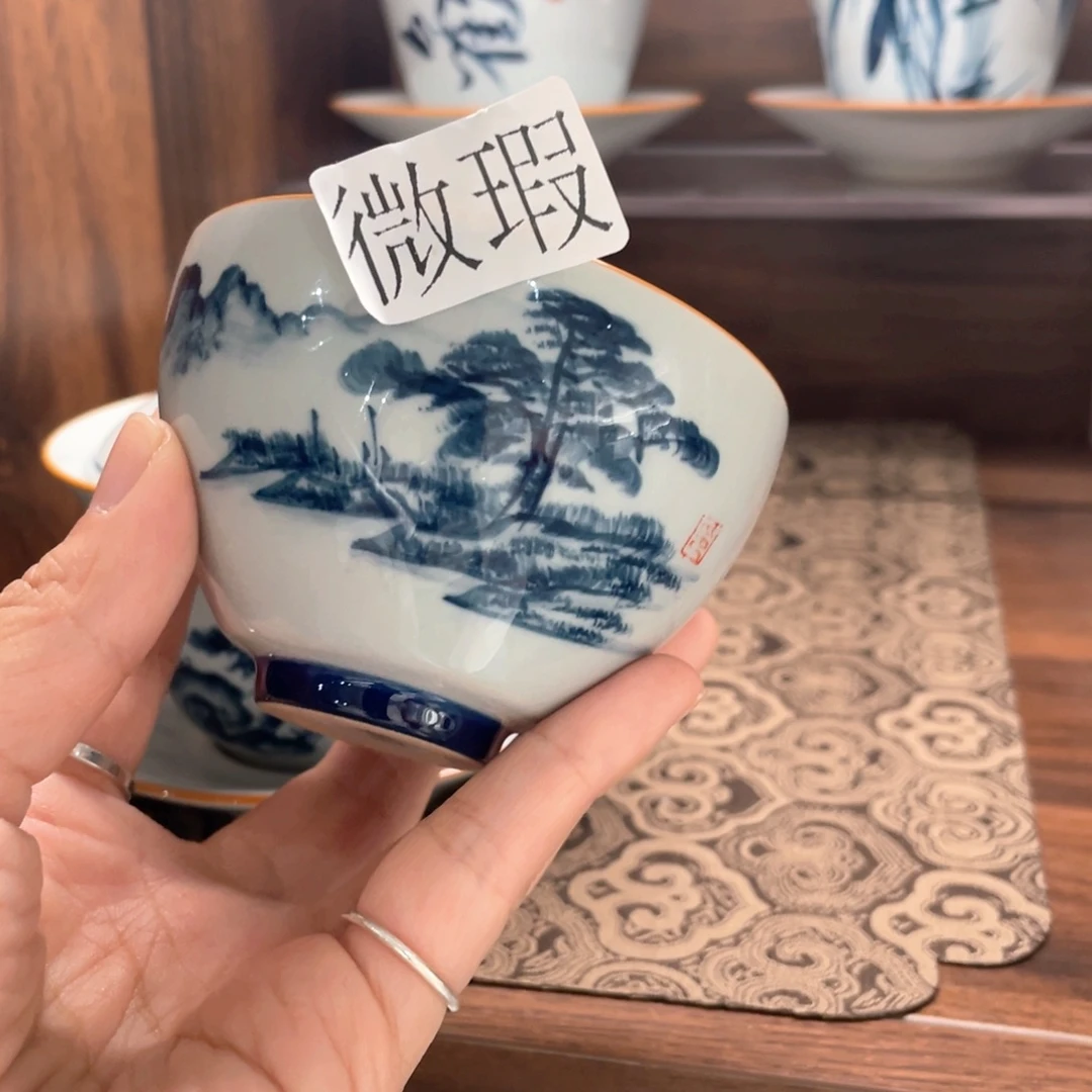 釉下手绘茶具微瑕