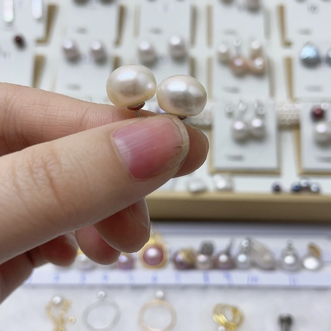 用***1淡水珍珠耳饰银S925镶嵌