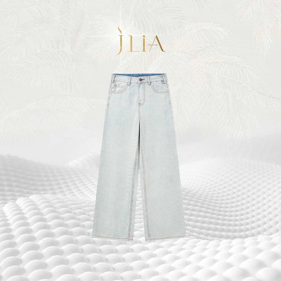 JLIA GOLD-1050夏新品浅蓝色宽松慵懒风条纹时尚牛仔裤