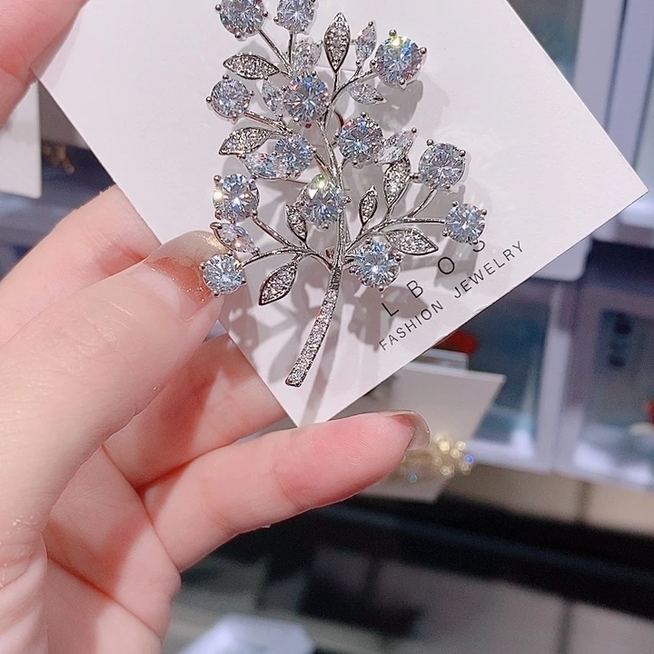 锆石铜合金树叶胸针 新款