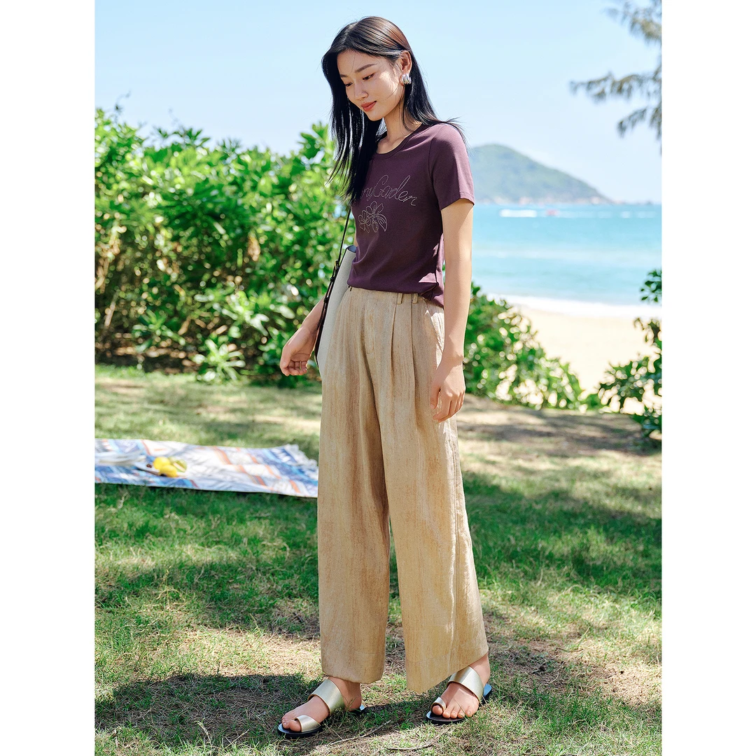 【草目系列】玖姿安娜蔻KWFX83203休闲烫钻新疆棉短袖T恤女2025夏