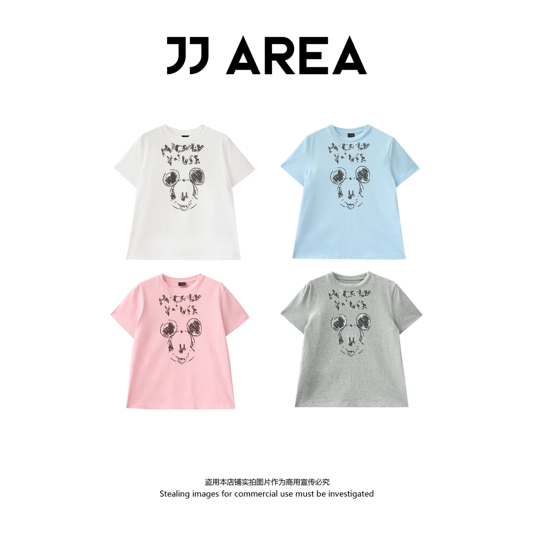 【JJ AREA】娇娇“米奇手绘”夏季新款小众设计感米奇印花慵懒短袖