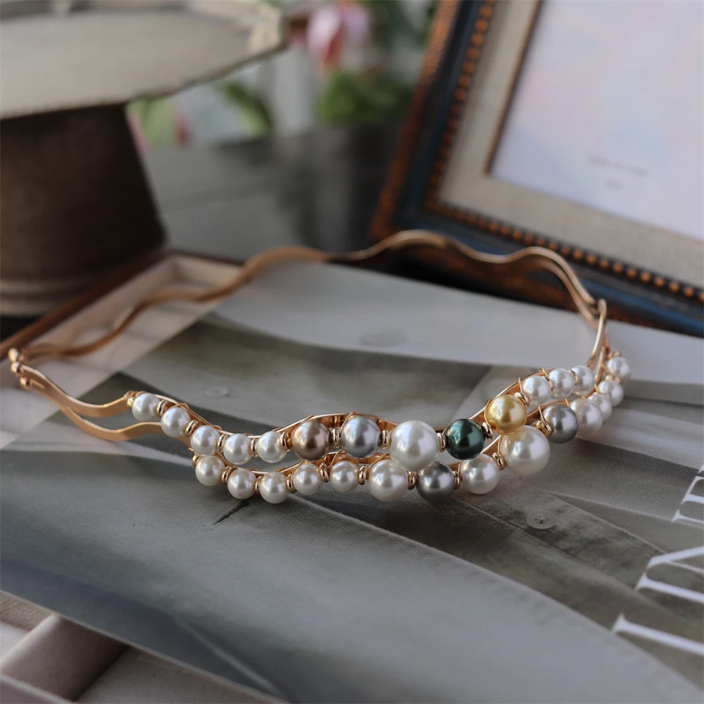 欧美时尚仿珍珠发箍头箍打造少女甜美简约风新娘复古气质头饰皇冠