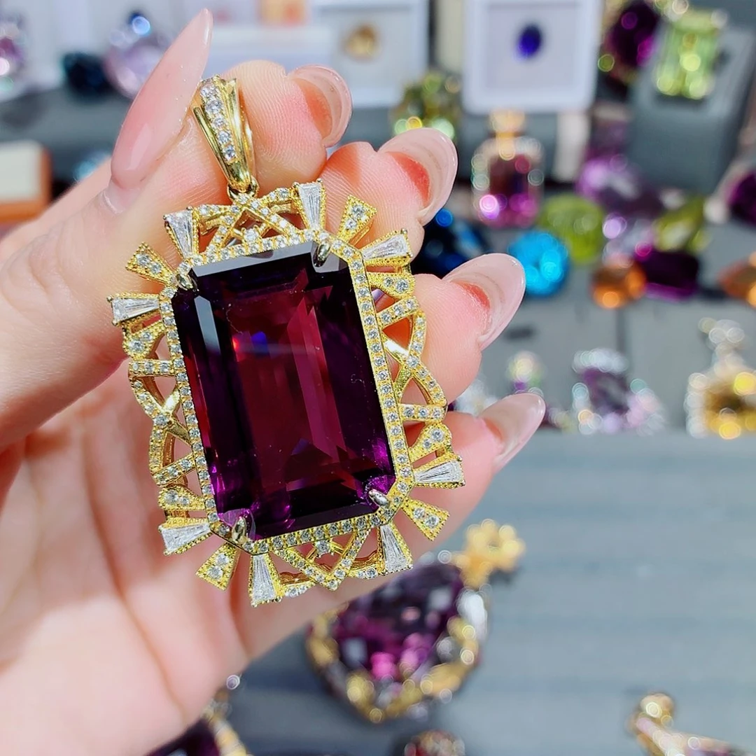 银S925镶嵌紫晶颈饰吊坠