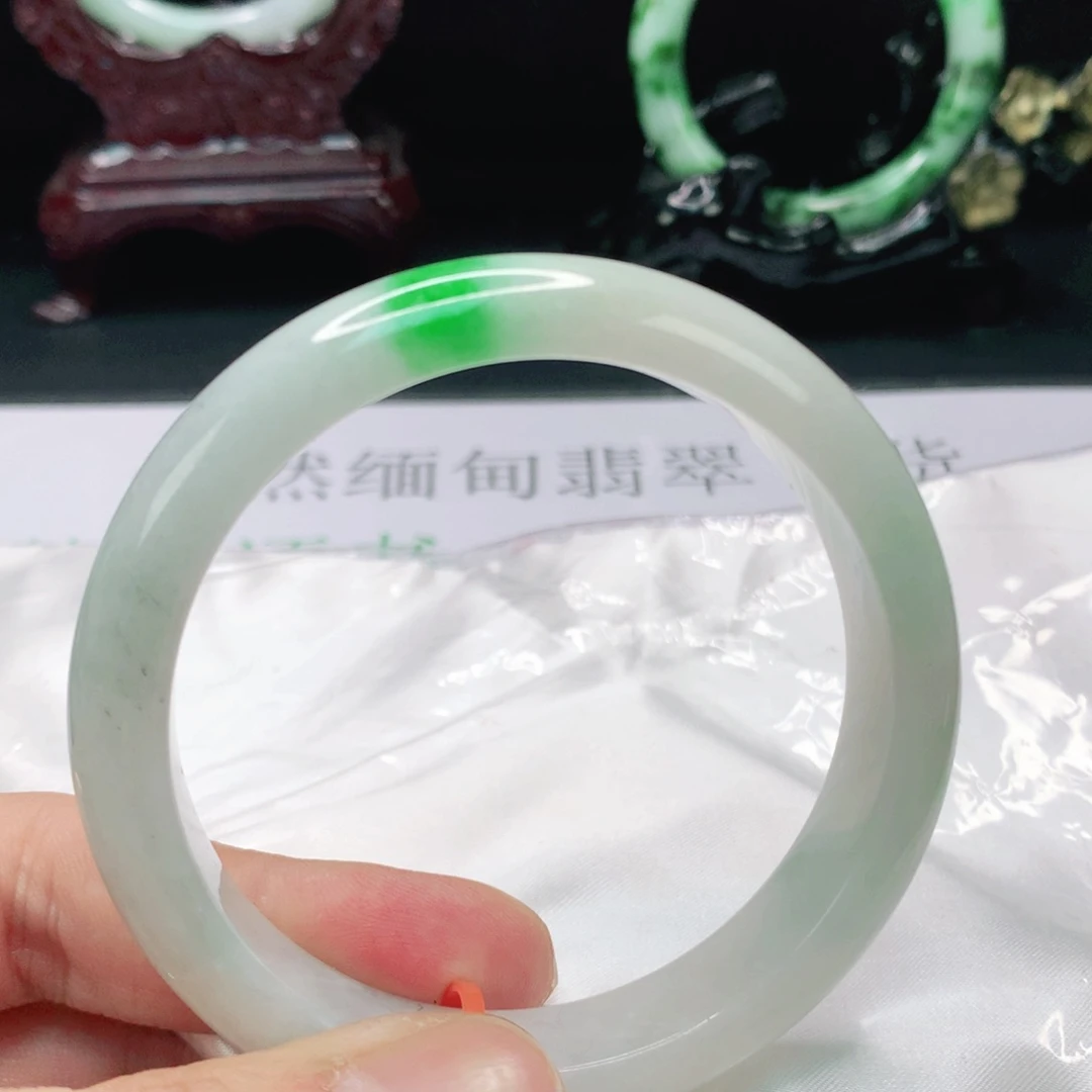 翡翠手镯未镶嵌59 圈口天然缅甸翡翠A货时尚女款手镯