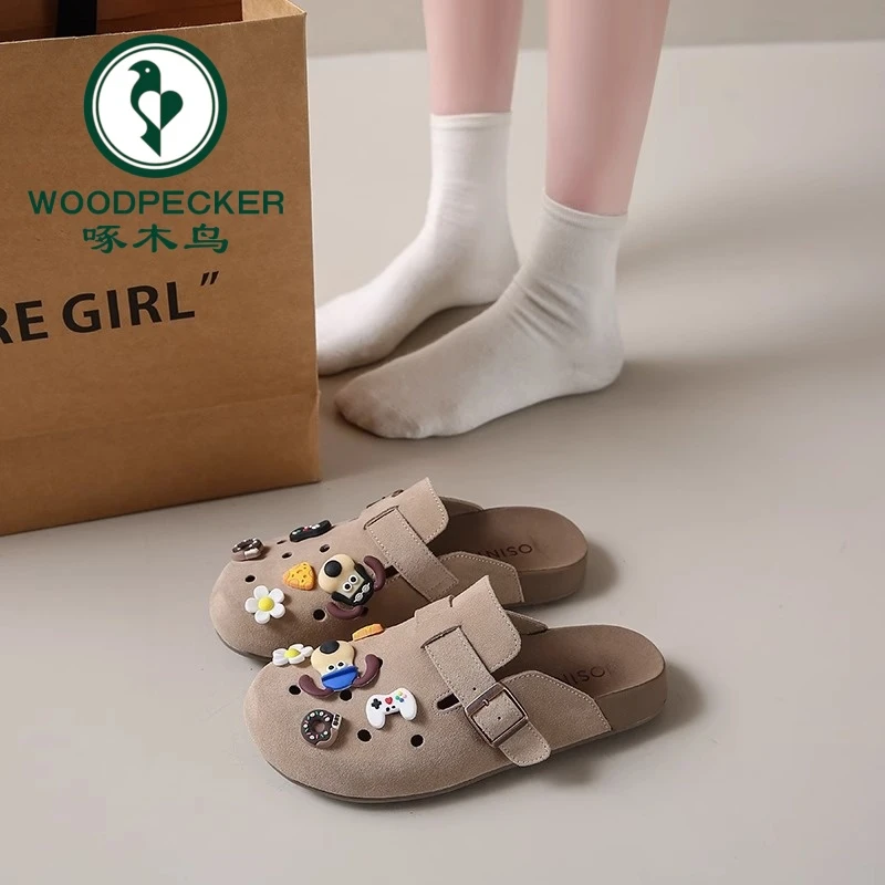 啄木鸟可爱DIY勃肯洞洞鞋女2025夏季新款41-42大码外穿包头半拖鞋