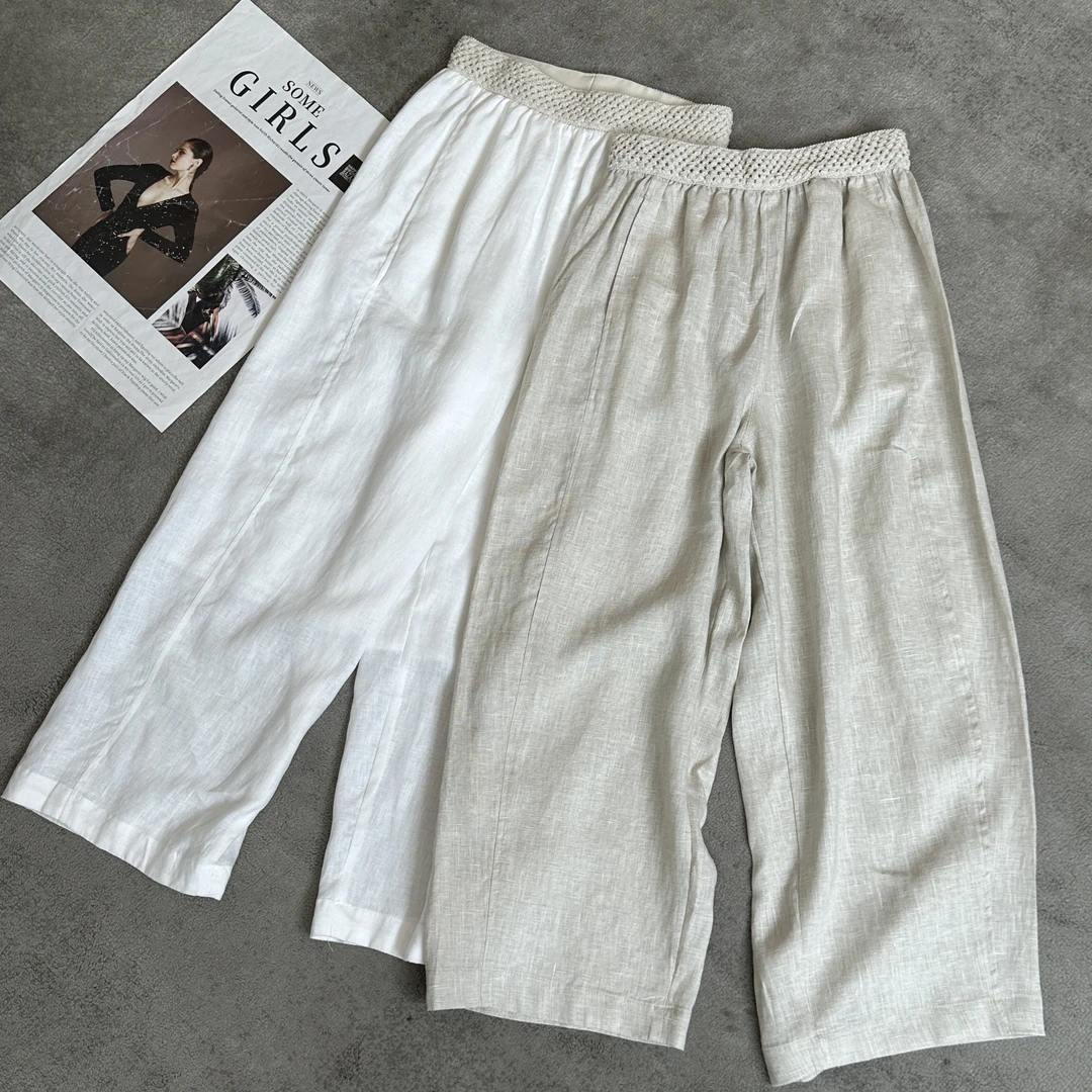 【米可家】编织花腰头100亚麻九分裤25152