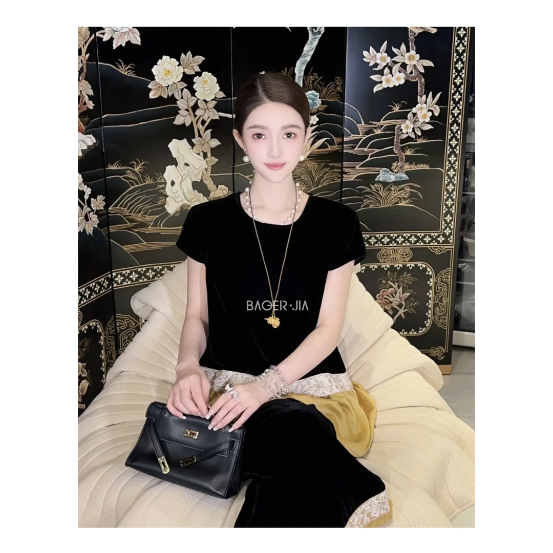 15-【千金套装】宝儿家含幂BF74425205XQ法式名媛风撞丝绒上衣裤子