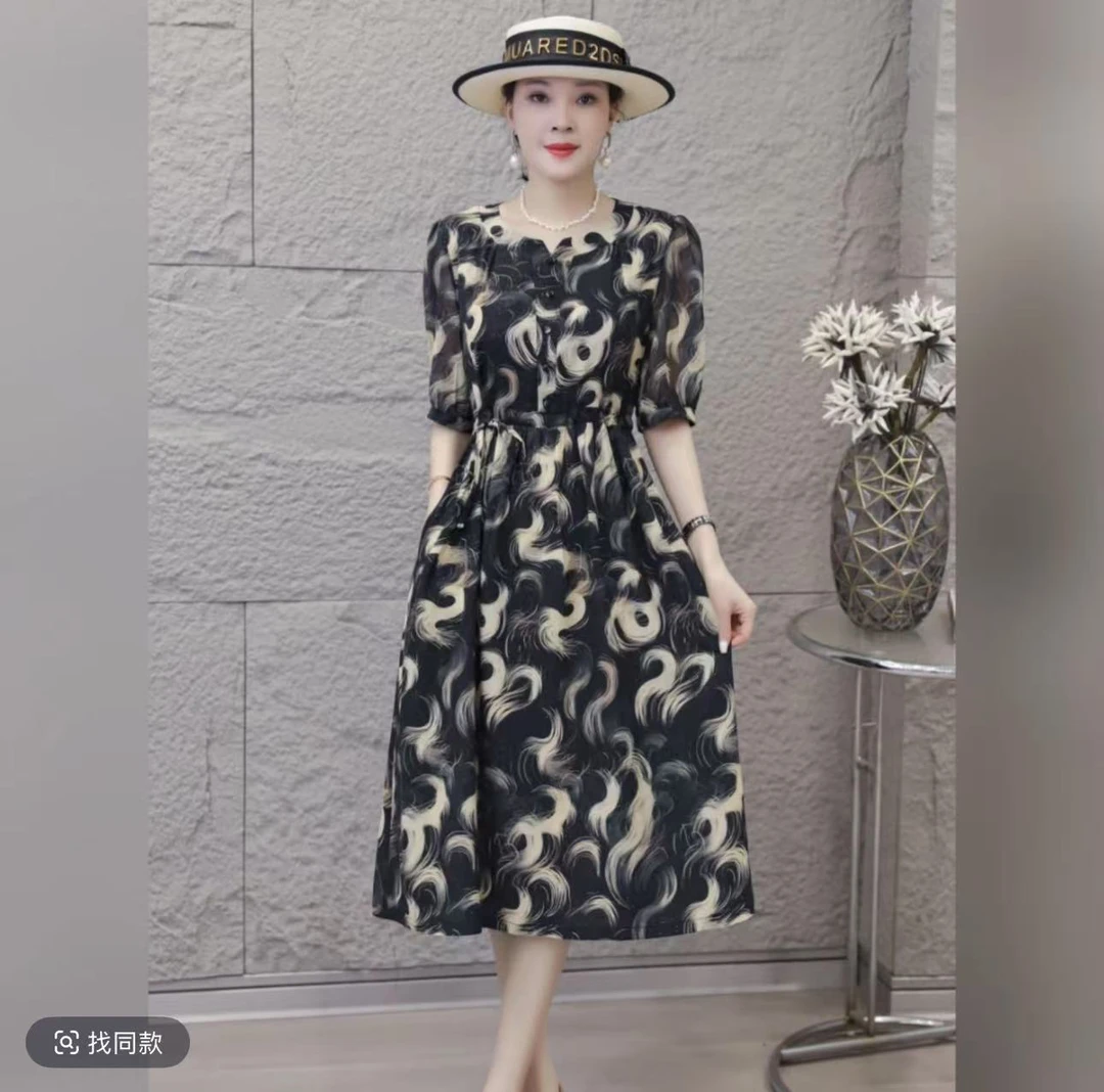 [瑞彩祥云]新款夏季显瘦气质时尚收腰妈妈装中长款