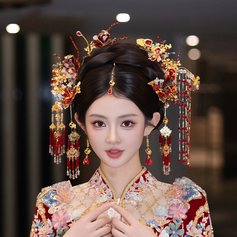 合金树脂婚庆饰品 中式新娘复古红色红色眉心坠秀禾减龄发饰G0265