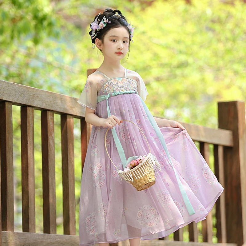 古月家.薰衣草 汉服女童夏季女孩古装仙气表演襦裙儿童复古连衣裙
