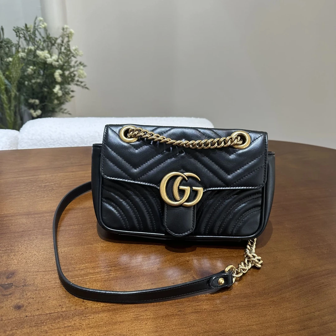 99新 GUCCI/古驰 Gucci黑金marmont22 单肩包 US562219