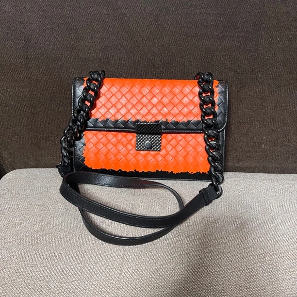 95新 BOTTEGA VENETA/葆蝶家 编织拼色双子星链条包