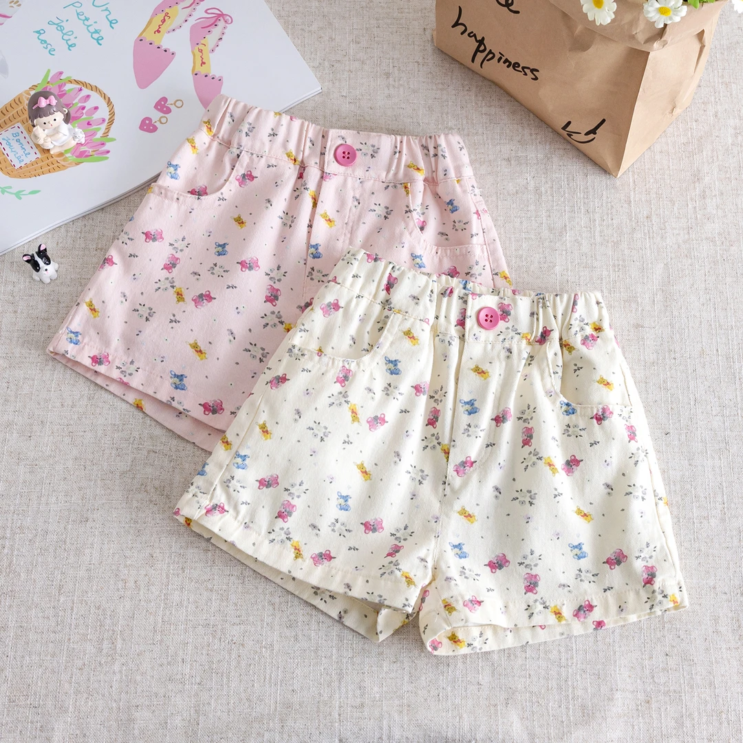 女童短裤2025年夏季新款洋气碎花印花热裤女宝宝夏装韩版百搭裤子