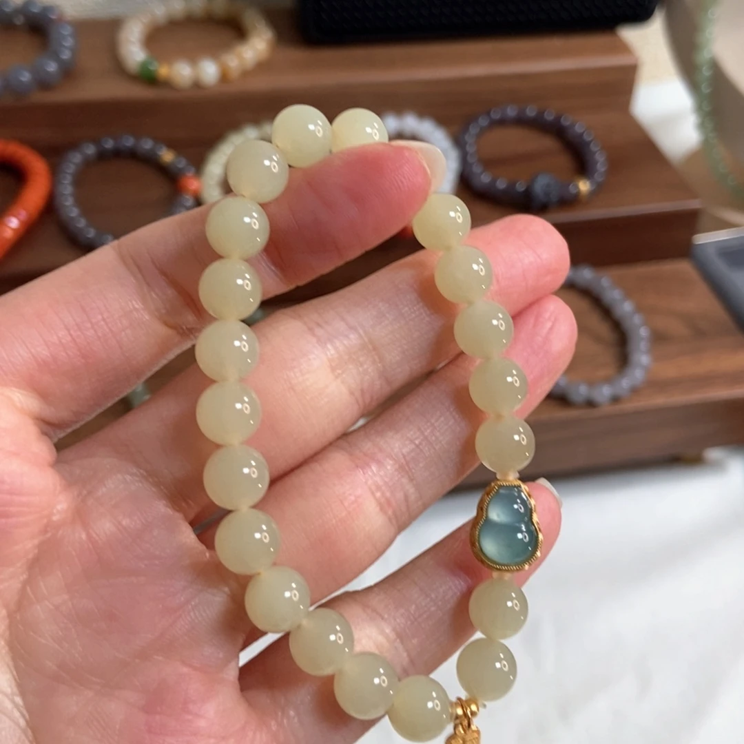 和田玉手链银S925镶嵌8mm黄口