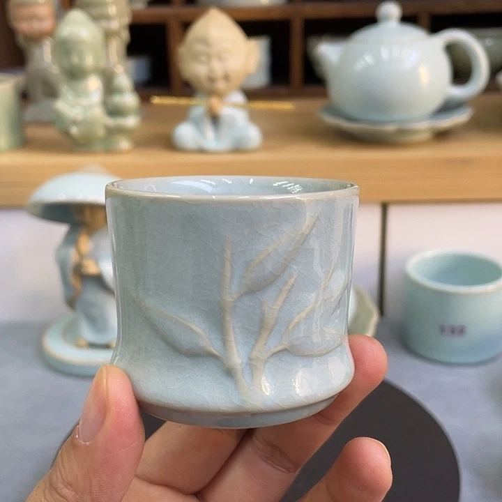陶瓷杯子天青汝窑竹节杯