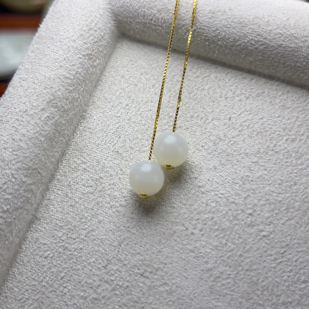 和田玉银S925镶嵌耳饰8