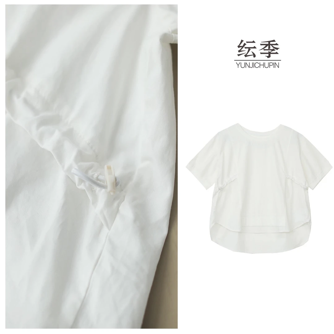 【纭裳原创】衣长56-66 夏季新款宽松拼接可收腰纯色上衣女D25343