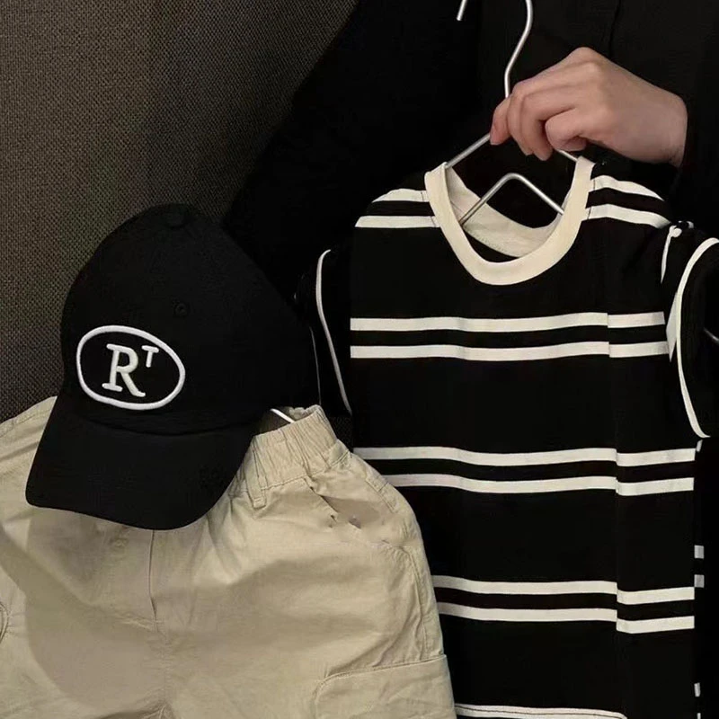 儿童夏装男童酷炫休闲裤幼儿潮流条纹短袖T恤宝宝时尚潮服