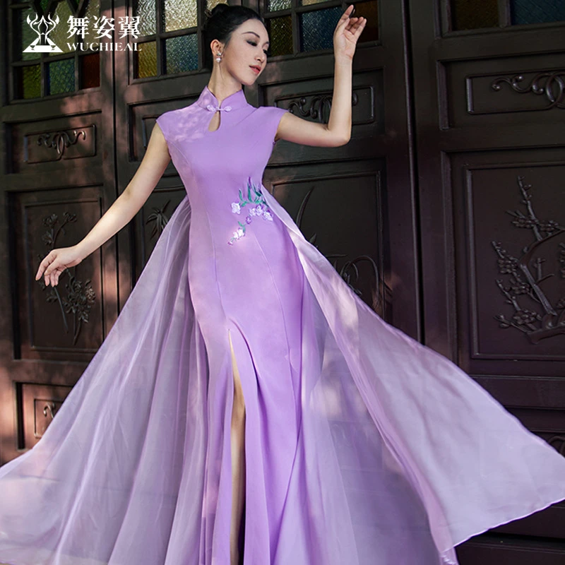 舞姿翼2025新款古典训练服走秀练功服旗袍气质长款中国风