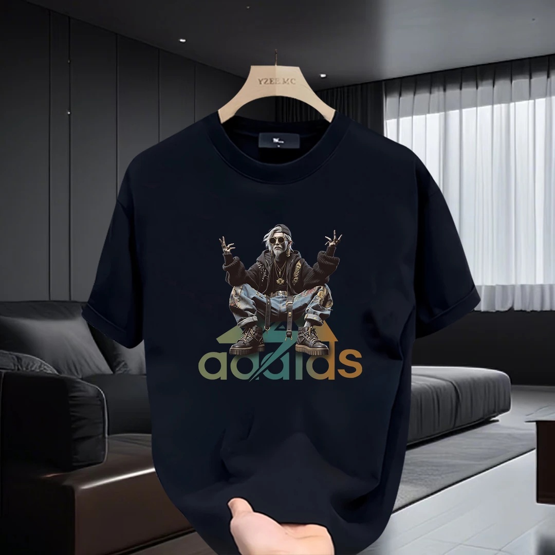 t恤短袖男2026夏季时尚印花宽松圆领重磅纯棉气场强大高级感男装