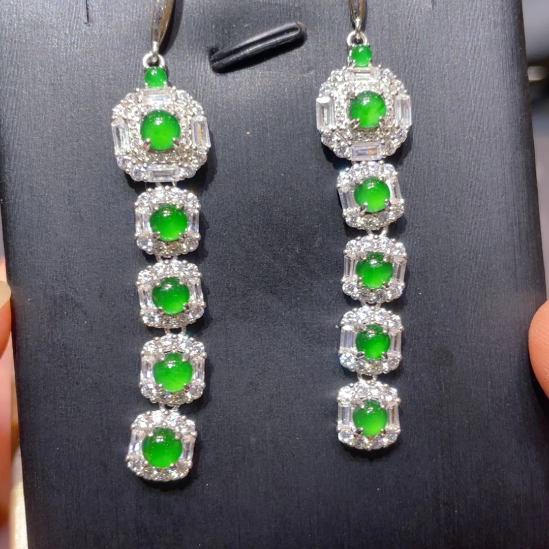 翡翠银S925镶嵌颈饰耳坠