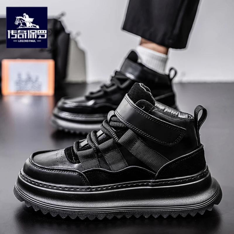 传奇保罗正版男鞋冬季透气休闲鞋子潮鞋百搭韩版男士高帮运动板鞋