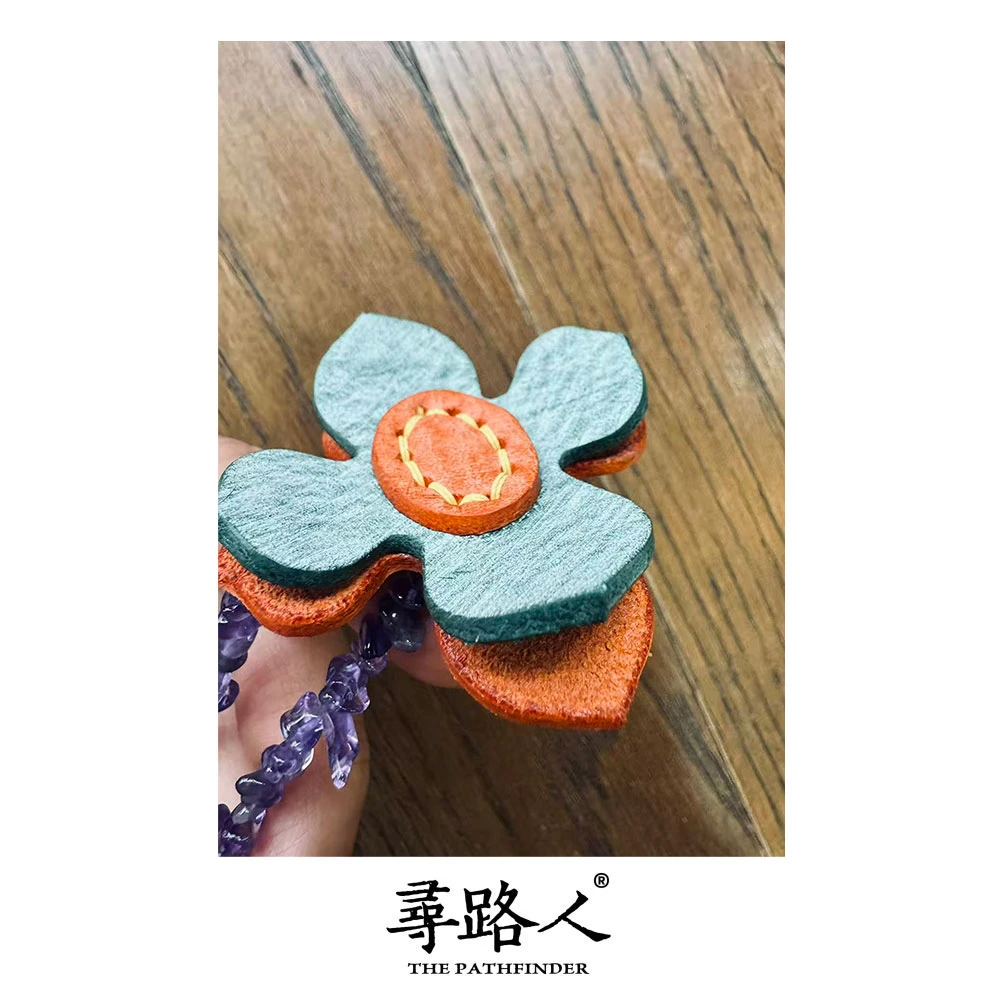 寻路人手工立体复古缝线可爱优雅皮花女士斜挎包