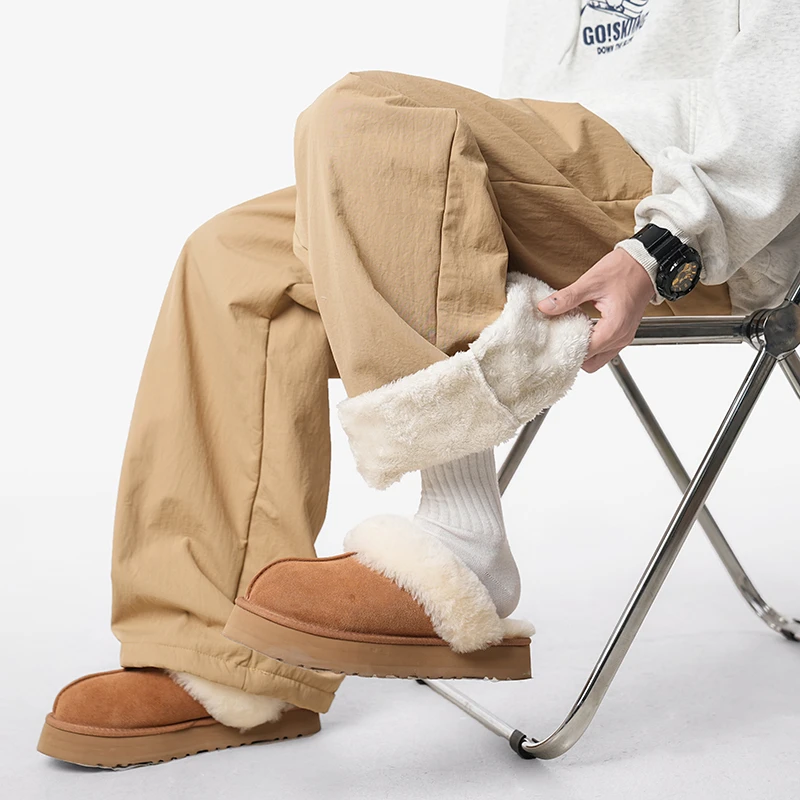 男生休闲裤长裤加厚加绒男女同款冬季潮牌慵懒风保暖棉裤直筒裤