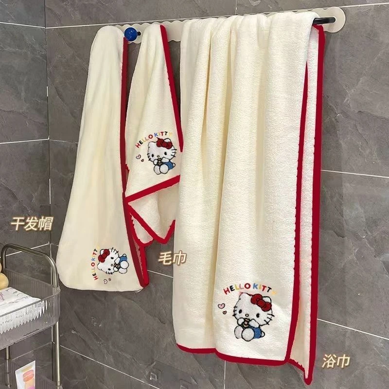 ins风kt猫浴巾毛巾套装女生宿舍家用聚酯纤维吸水速干柔软浴巾Y