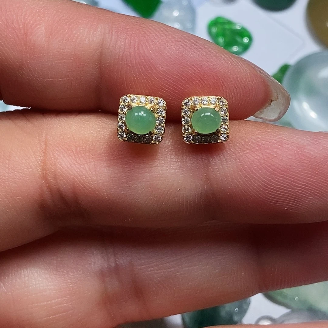 翡翠银S925镶嵌耳饰翡翠