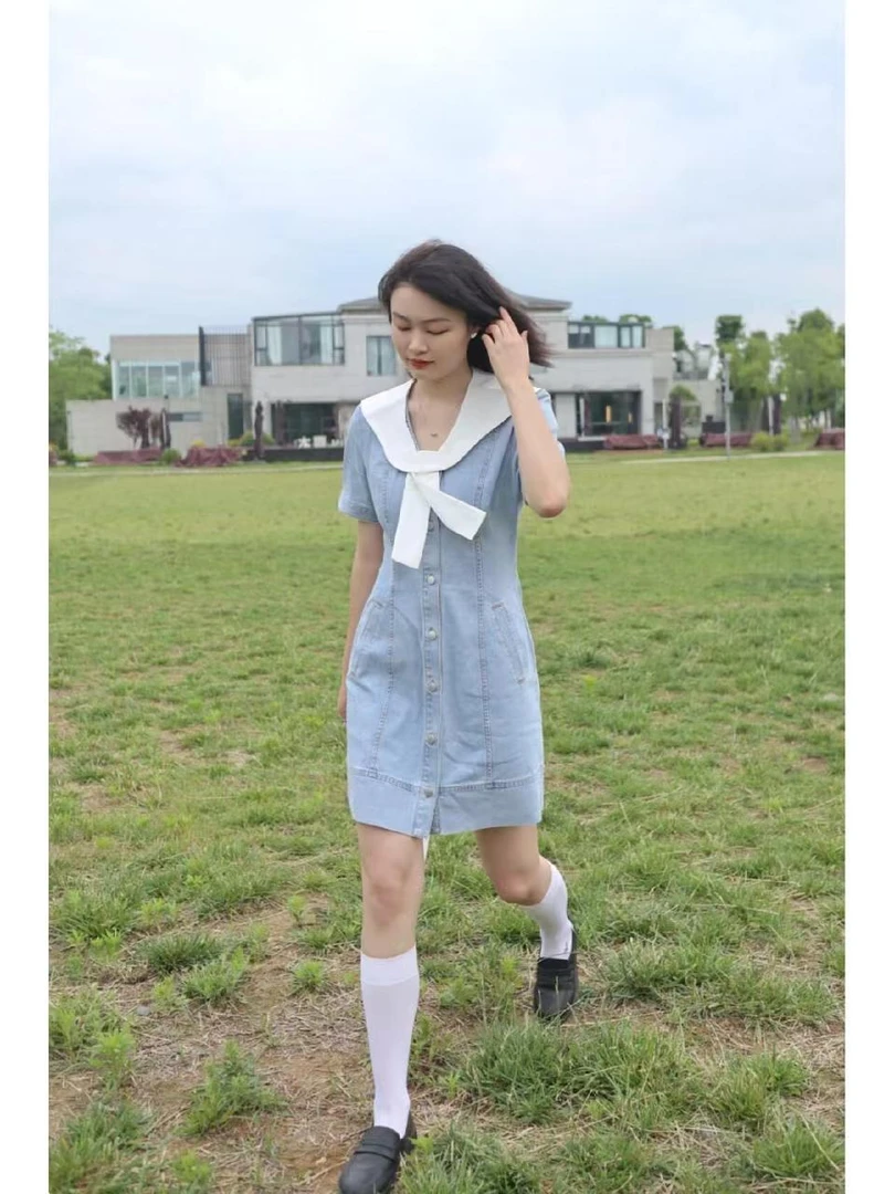 599【1378】海军风牛仔连衣裙