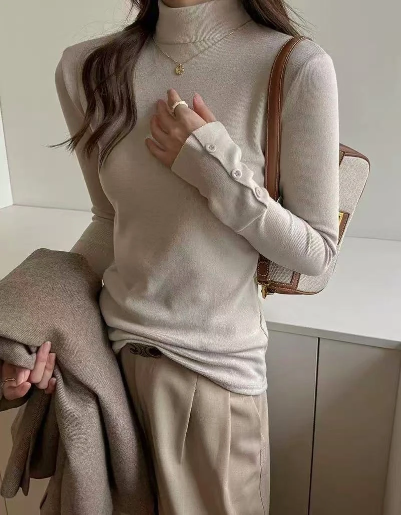 保暖半高领修身洋气长袖T恤内搭长袖打底衫显瘦纯色