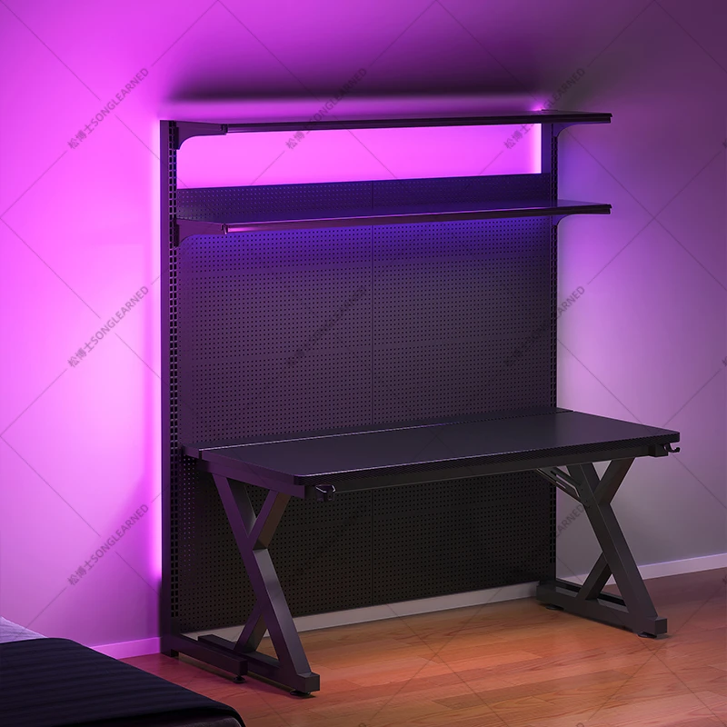 松博士电竞桌家用洞洞板游戏电脑桌置物架靠墙书架电竞房洞洞架