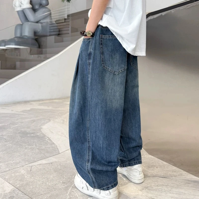 痞帅有腔调~男童早秋韩版百搭慵懒设计款潮流弯刀牛仔裤S10138