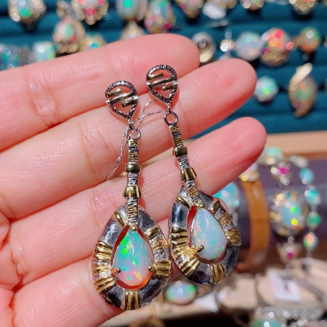 银S925镶嵌欧泊耳饰